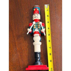Vintage Wooden Nutcracker Drummer Figurine 9" Hand-Painted/Candle Holder
